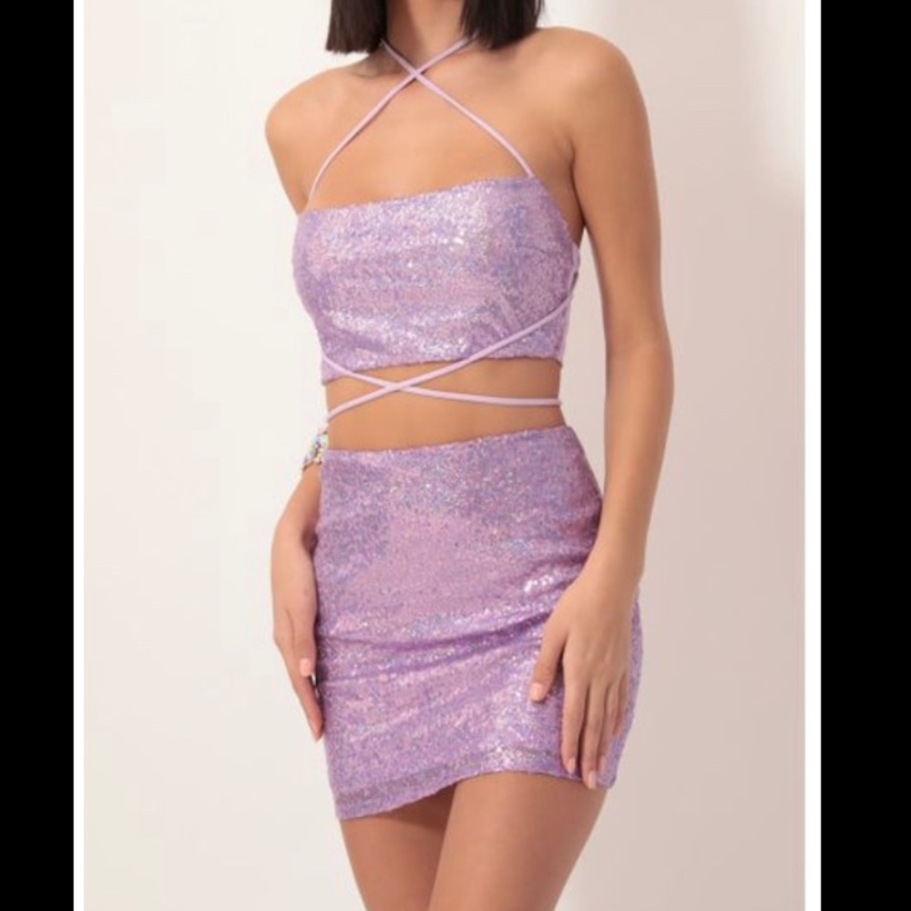 Eva Iridescent Sequin Set In Lilac - Size Small